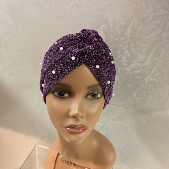Purple knit turban head scarf - Picture 4 of 4